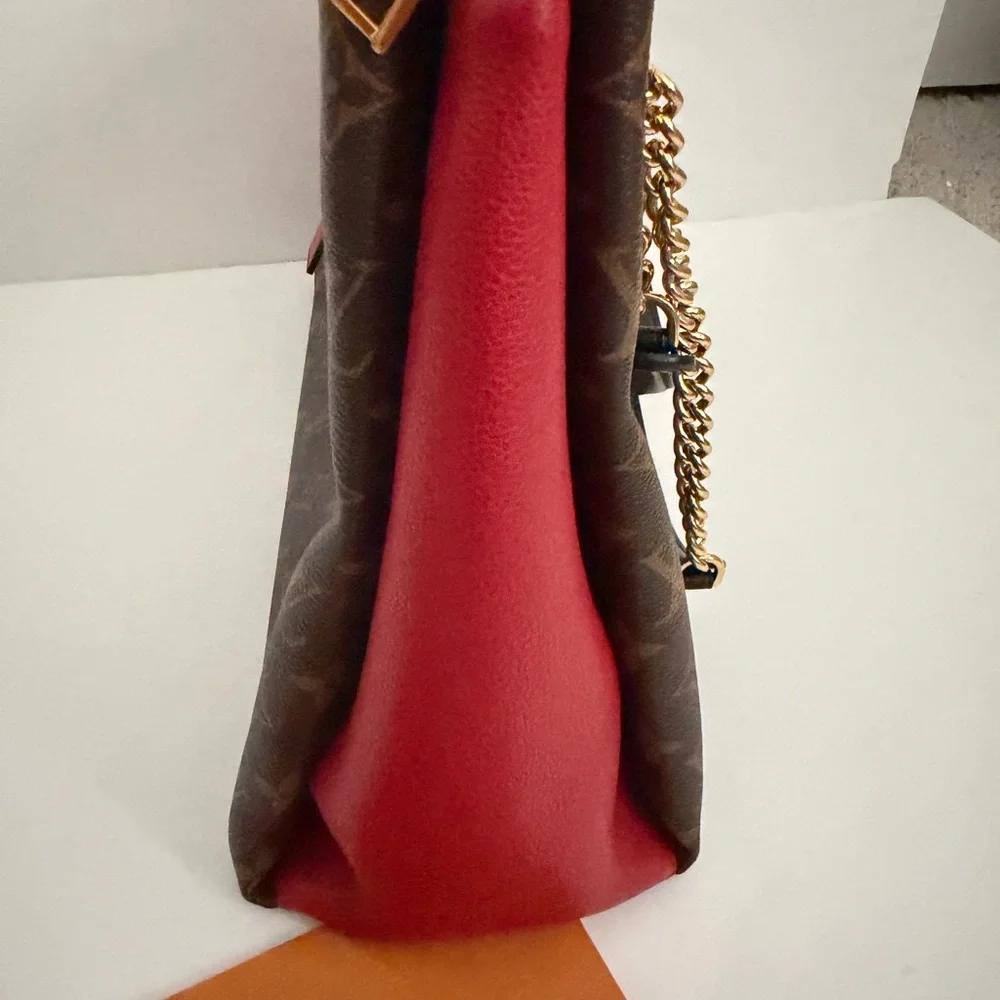 RARE Louis Vuitton Red and Brown Monogram Chain Shoulder Bag Leather Trim - Picture 10 of 16